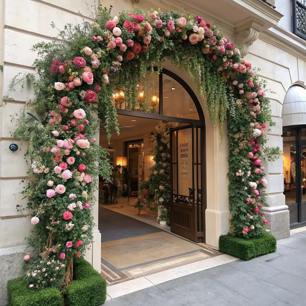 Floral archway at boutique entrance