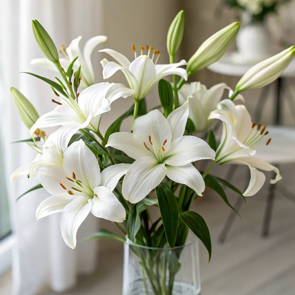 Elegant white lilies in a vase