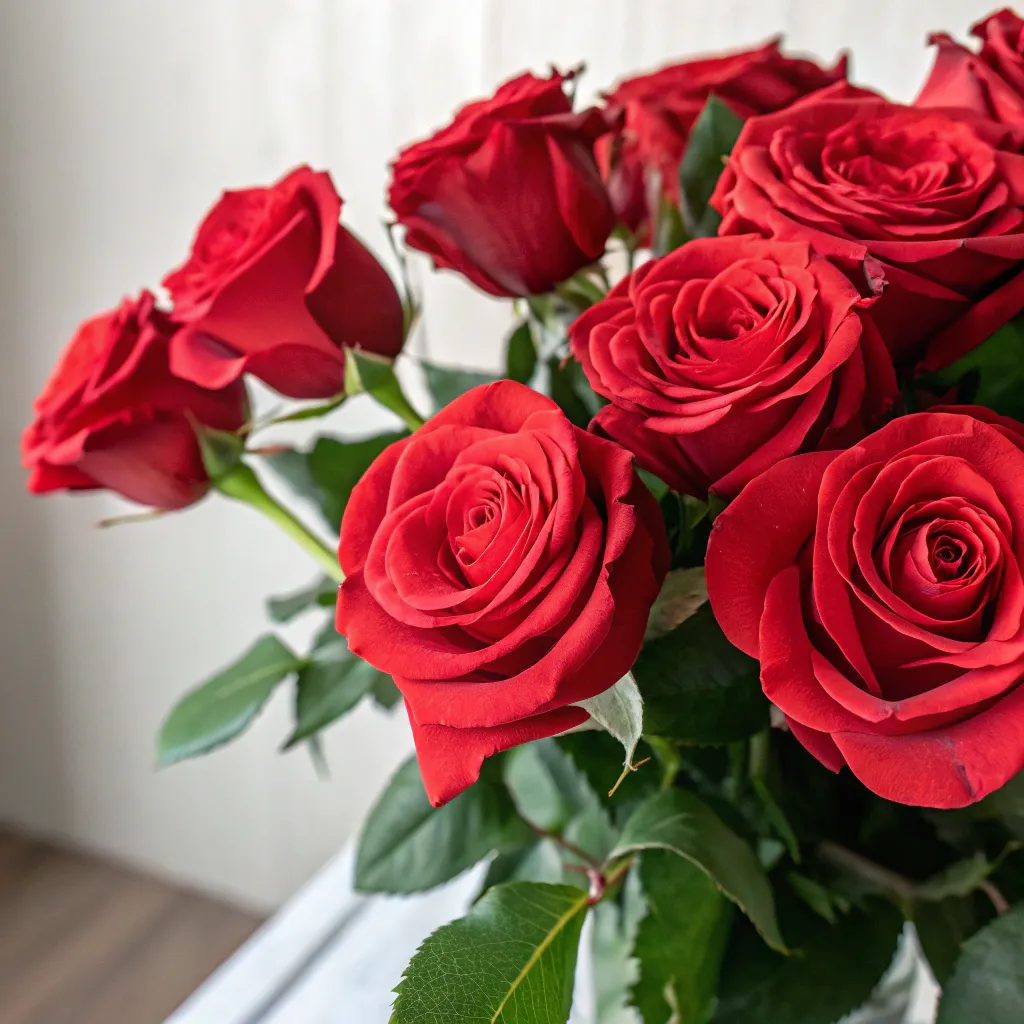 Arrangement of blooming red roses